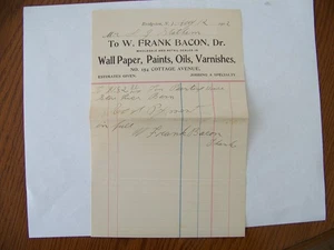 Bridgeton New Jersey Frank Bacon Wall Paper Paints Oils 154 Cottage Ave 1902 - Picture 1 of 1