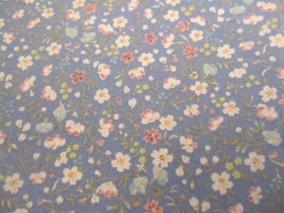Cotton Fabric Concord White Pink Floral Roses On Blue Grey 1yd 32"x44 - Image 1 of 4