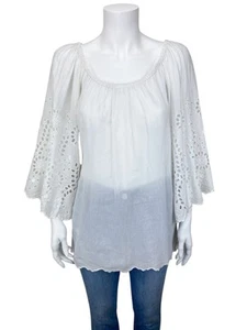 Anthropologie Yoanna Baraschi Women's Eyelet Sleeve Top White Size M - Picture 1 of 8