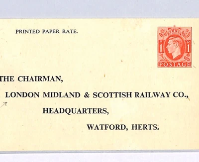 GB RAILWAY KGVI Postal Stationery Card 1d Red STO Letterpress Die LMSR XG256 - Image 1 of 4