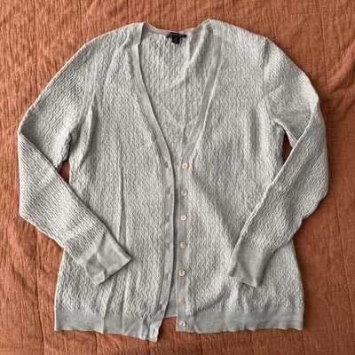 Cárdigan Suéter Tejido con Cable Lafayette 148 New York M Gris 100% Lana Academia Foto 1 de 4