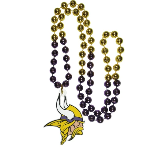 Minnesota Vikings Mardi Gras Beads Necklace w/ Team Logo - NFL Football Cover