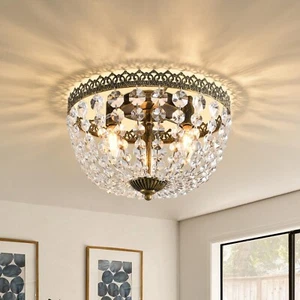3 Lights French Empire K9 Crystal Flush Mount Chandelier Lighting Antique Cei... - Picture 1 of 9