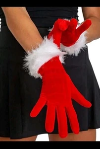 Weihnachten Damen rot & weiß Fellbesatz Handschuhe Einheitsgröße - Bild 1 von 5