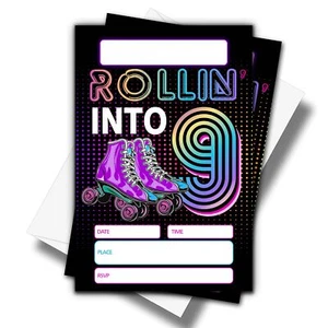 Roller Skating 9th Birthday Party Invitations With Envelopes4" x 6"- 20 Pack ... - Picture 1 of 5