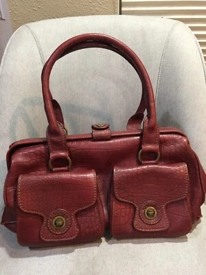 HIDESIGN Red Croco Leather Convertible Large Satchel Handbag - Image 1 of 4