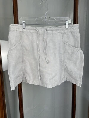 Horny 蟾蜍裙女式中号灰色 100% 亚麻迷你口袋透气休闲 — 第 1/4 张图片