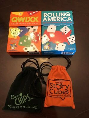 Fun Travel Games Lot Qwixx Story Cubes Rolling America chips Complete - Image 1 of 4