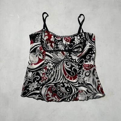 Vintage Y2K 90s Milkmaid Heart Soul Silk Lace Floral Paisley Tank Top Medium — 第 1/4 张图片