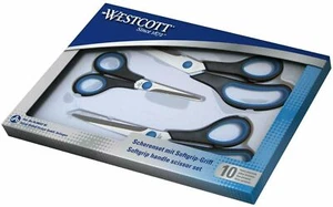 Westcott Easy Grip Soft Grip Scissor - Black/Blue Pack of 3 Sizes 13cm/20cm/25cm - Picture 1 of 5
