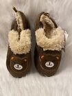 Toddler Slippers Boys Size Large 9-10 Brown Bear Lined Slip On Shoes