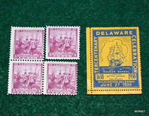 1936 Cenicienta del Trecentenario de Delaware y 4 sellos - Imagen 1 de 3