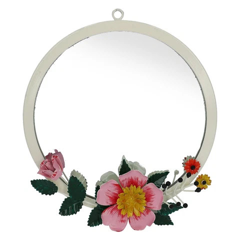 Off White Handcrafted Floral Flower Wall Mirror Home Decoration Cover