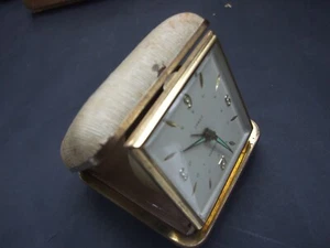 Vintage EUROPA Travel Alarm Clock - Working  Beige Cloth Case - 2 Jewels Germany - Picture 1 of 7