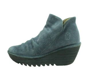 Fly London Women's Gray Suede Side Zip Wedge Ankle Booties Size 37 US 7 - Picture 1 of 9