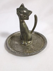 Vintage Cat Ring Holder Silver Plate  Ornate Tray Trinket Dish Jewelry Dish - Picture 1 of 7