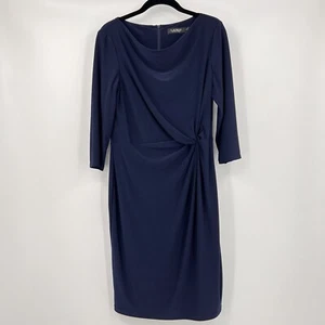 Lauren Ralph Lauren Black Label Sheath Dress Navy Twist Front 3/4 Sleeves Size 6 - Picture 1 of 15
