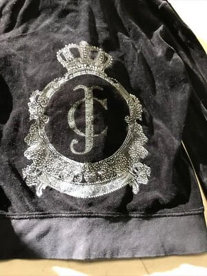 Sudadera con Capucha Juicy Couture Negra con Cremallera Terciopelo Talla Mediana Logo Plateado Foto 1 de 3