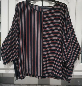 Chemisier femme collection M&S rayé bleu marine et rouge demi manches - Taille 24 - Photo 1/9