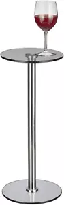 Glass Top Side/End Drink Table - Tall Modern round Accent Metal Nightstand Furni - Picture 1 of 6