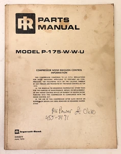 Ingersoll Rand Modell P-175-W-W-U Kompressor illustrierte Teile Handbuch Buch - Bild 1 von 12