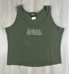 Vintage 2000s Harley Davidson Green Ribbed Cropped Tank Top Embroidered Size 2XL - Picture 1 of 9