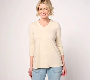 Belle by Kim Gravel TripleLuxe Linen V-Neck 3/4 Sleeve Shirt Sand Bar XL New - Picture 1 of 1