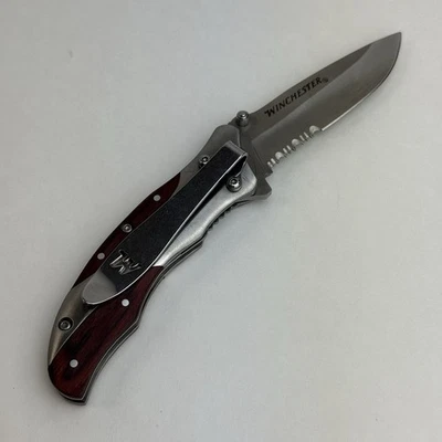 Vintage Winchester Knives 3in. Wood Clip Serrated Folding Knife Stainless Steel - Image 1 of 4