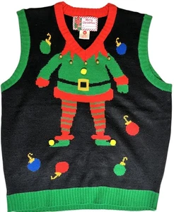 Merry Christmas XL Ugly Red Green Women Sweater Vest Elf Body Bells Ornaments - Picture 1 of 5