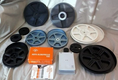 Empalmadora Klebepresse usada y lote de 10 carretes de película vintage de 8 mm y Super 8 Foto 1 de 4