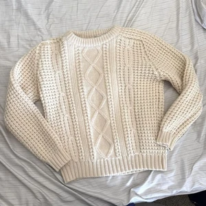 100% Irish Wool Cream Cable Knit Sweater Crewneck Women's size XL Nordstrom - Picture 1 of 9