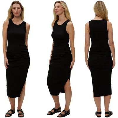 Vestido midi acanalado Michael Stars Wren para mujer grande negro sin mangas con abertura acanalada nuevo sin etiquetas Foto 1 de 4