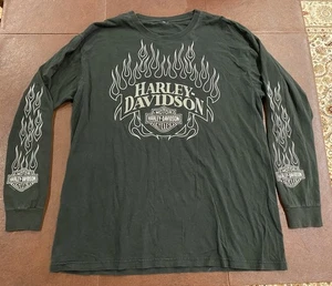 Vintage Harley Davidson Long Sleeve Flames 2x Men’s Y2K Faded Rare Dodge City Pin Up - Bild 1 von 8