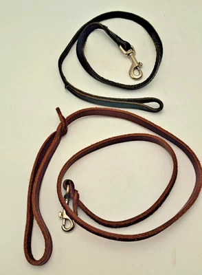 Lote 2 Correas para Perros Correas de Cuero Calidad Cierres de Metal Negro 28" Marrón 38" 1.5" Ancho Foto 1 de 4