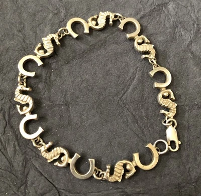 Тропический браслет из стерлингового серебра 925 пробы с морским коньком и счастливой подковой — 7 дюймов - Изображение 1 из 4