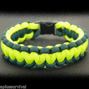 Bracciale sopravvivenza corda paracord verde e giallo fluo CERT 9 piedi 7 fili 550 libbre - Foto 1 di 2