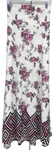 NWT LuLaRoe Medium White Black Pink Floral Dipped Chevron Knit Maxi Skirt Dress - Picture 1 of 10