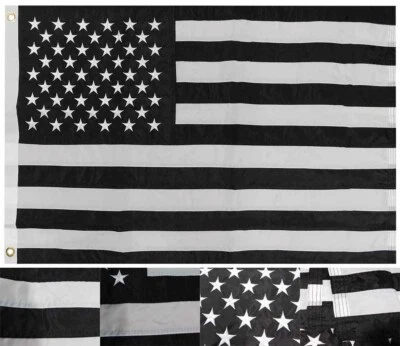 3X5 USA PROTEST Black and White American Flag Heavy Duty SEWN Embroidered Stars - Image 1 of 4