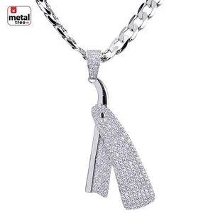 Colgante de hoja de afeitar recta para hombre barbero cadena cubana BCH 15107 S - Imagen 1 de 5
