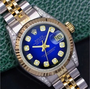 Rolex Datejust Ladies Two-Tone Yellow Gold & Steel Blue Vignette Diamond Watch - Picture 1 of 17