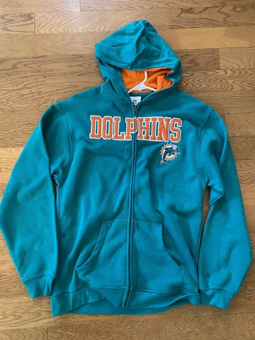 Miami Dolphins XL 16/18 Green Sweatshirt Jacket With Hood Football Boys Orange Cover