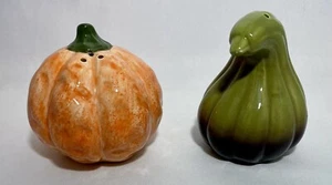 Orange Pumpkin and Green Gourd Mini Salt / Pepper Shaker Set - Fall Thanksgiving - Picture 1 of 7