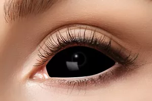 Kontaktlinsen Linsen Black Schwarz Sclera 6 Monate 22mm Halloween Vampir Zombie - Bild 1 von 4
