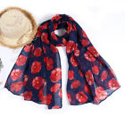 Women Ladies Poppy Print Floral Scarf Remembrance Day Poppies Scarves Wrap Shawl
