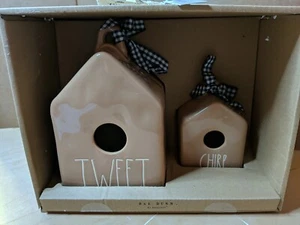 Rae Dunn Birdhouse Set Tweet And Chirp Tan Ceramic New With Tags - Picture 1 of 2