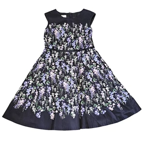 HOBBS Aubrie Floral Print Fit-And Flare Dress Black Purple Lilac UK Size 14 - Picture 1 of 15