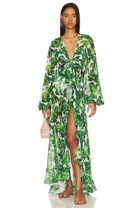 $650 NEW Caroline Constas Charlize Cover up White Green Palm Leaf Dress XS S - Picture 1 of 15