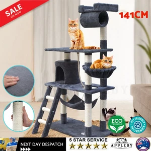 Large Cat Scratching Post Tree House Tower Furniture Ladder Pole Scratcher 141cm - Picture 1 of 12