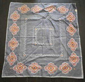Made In Italy Grey Peach Medallions Handkerchief Scarf 100% Polyester 26x26 GUC - Picture 1 of 4