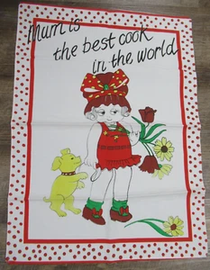 Vintage Tea Towel Mum Is the Best Cook in the World Red Polk a Dot - Picture 1 of 4